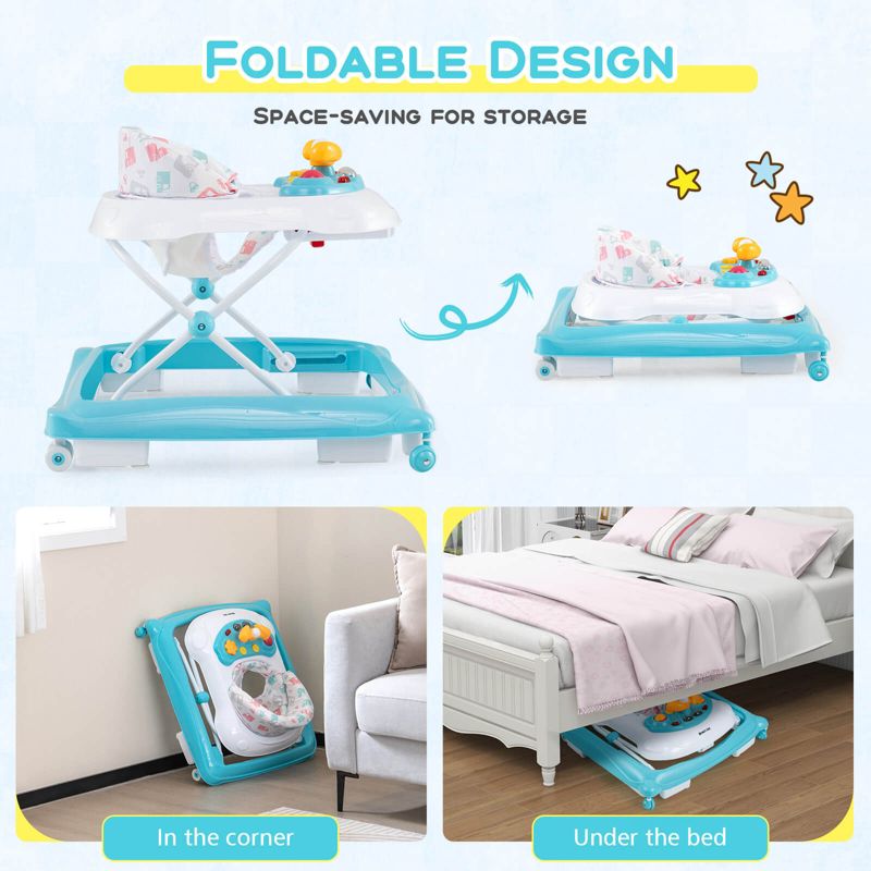 Foldable Baby Walker with 3 Adjustable Heights Comfy Padded Seat