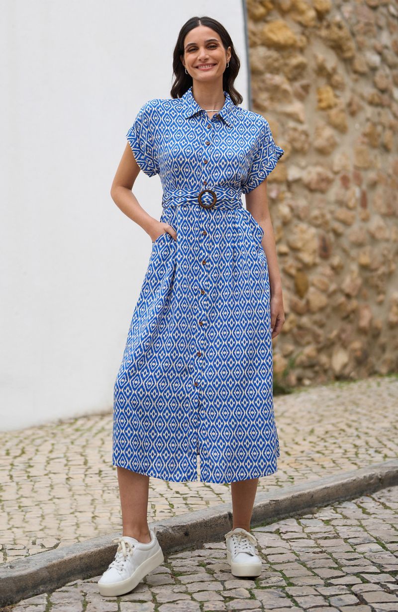 Women's Belted Midi Shirt Dress