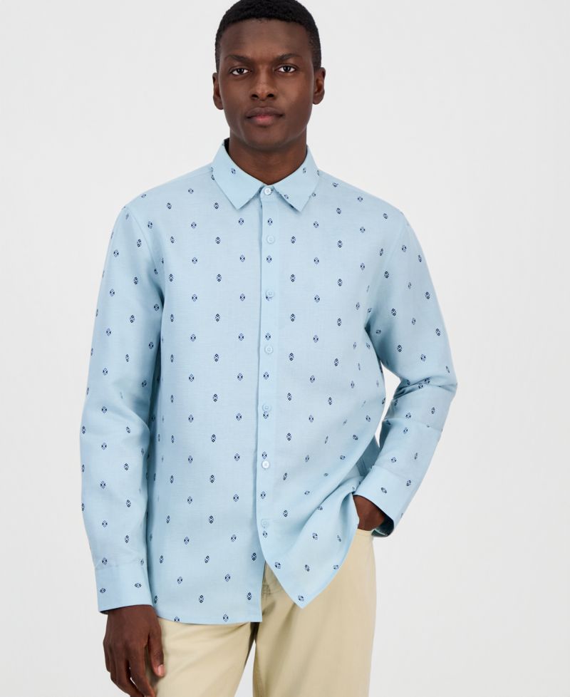 Men's Spaced Geometric Long-Sleeve Woven Shirt
