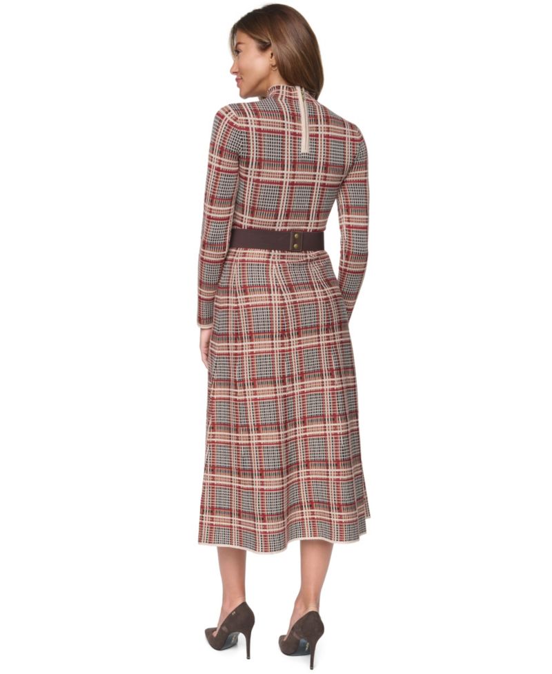 Plus Mock Neck Long-Sleeve Fit & Flare Dress