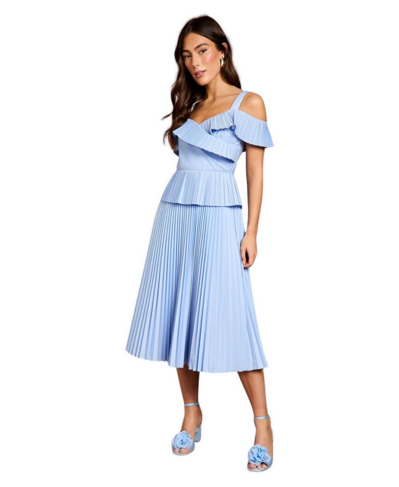 Women's Pleated V-Neck Midi Dress