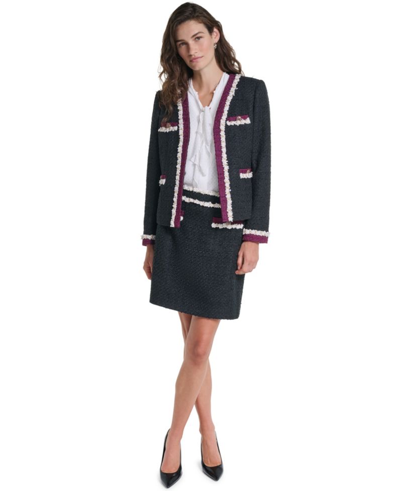 Women's Tweed Cropped Fringe-Trim Jacket