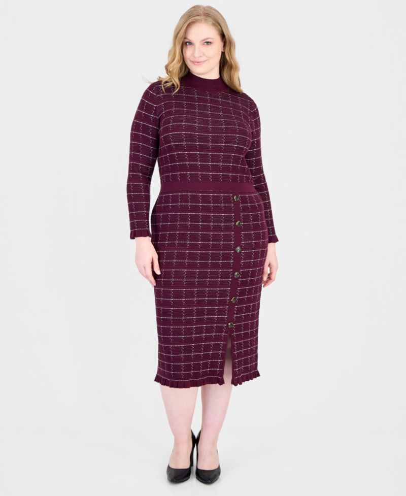 Plus Size Checkered-Knit Sweater Dress