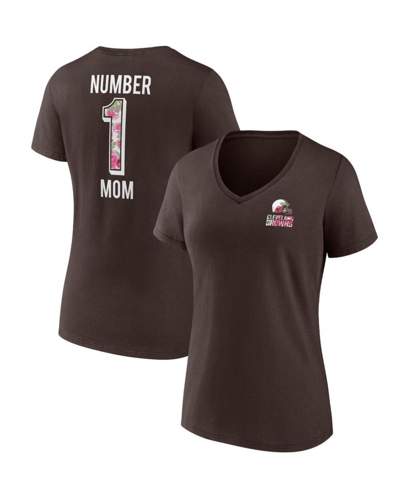 Women's Brown Cleveland Browns Team Mother's Day V-Neck T-shirt