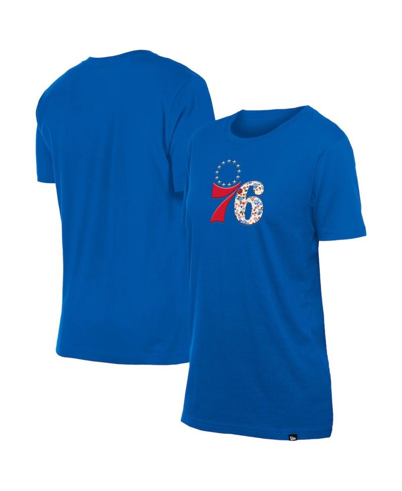 Women's Royal Philadelphia 76ers Glam Game Flower T-Shirt