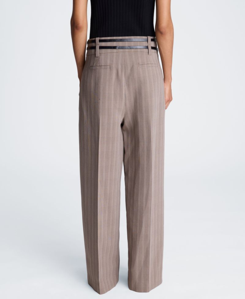 Women's High-Rise Double-Belt Pleated Wide-Leg Pants