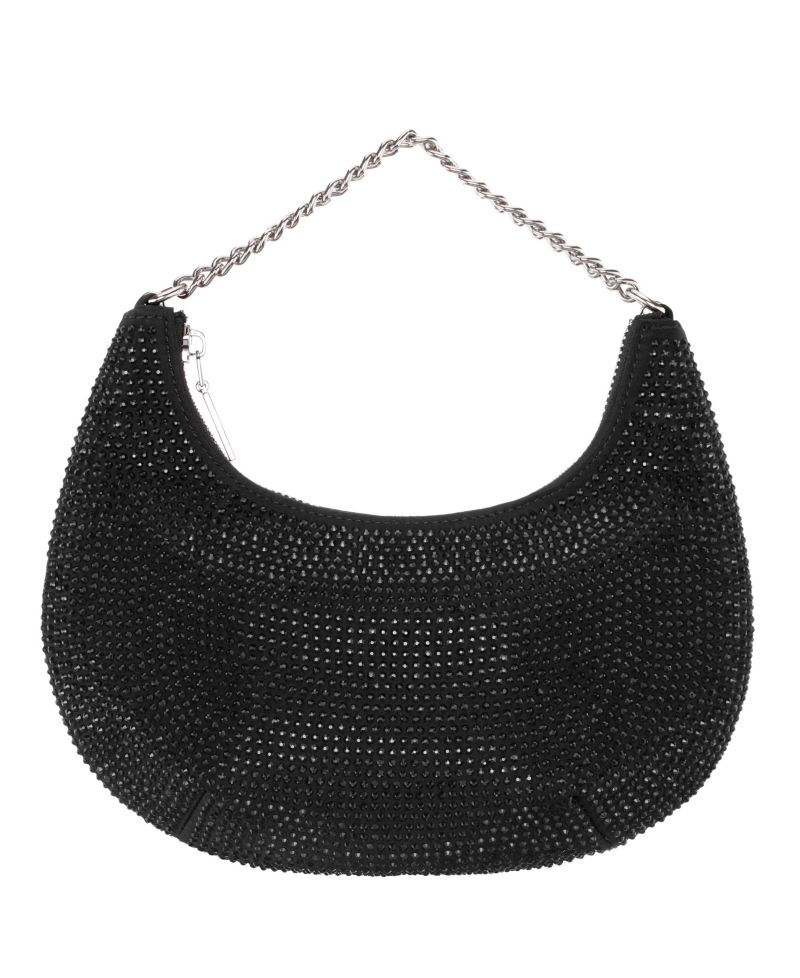 All Over Crystal Crescent Moon Crossbody Bag