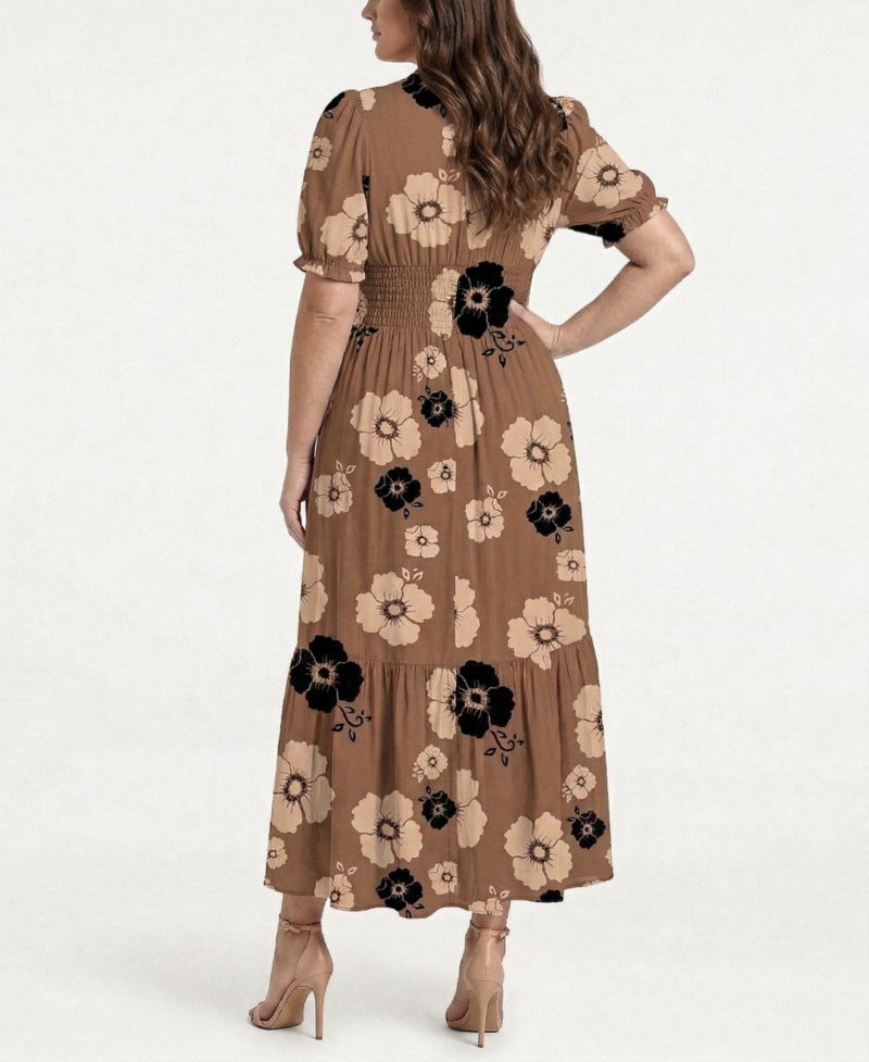 Plus Size Printed Split V-Neck Maxi Dress