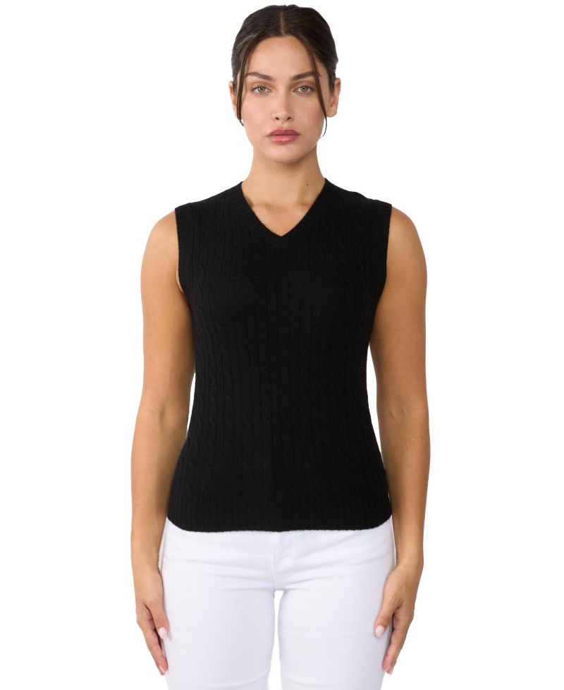 Women's 100% Cashmere V Neck Cable-knit Sweater Vest