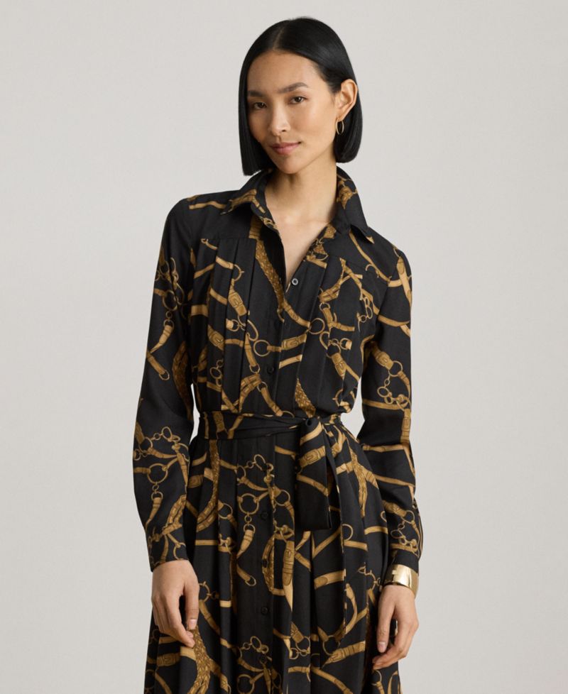 Women's Belting Print Pleated Shirt Dress