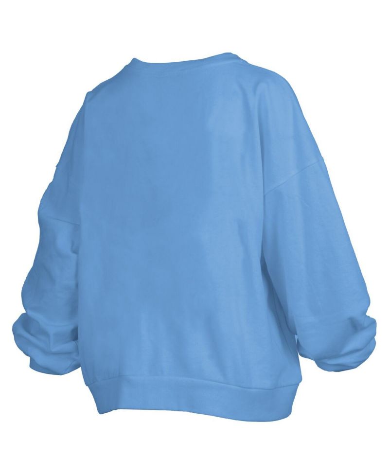 Women's Carolina Blue North Carolina Tar Heels Janise Arch Over Logo Waist Length Oversized Pullover Sweatshirt