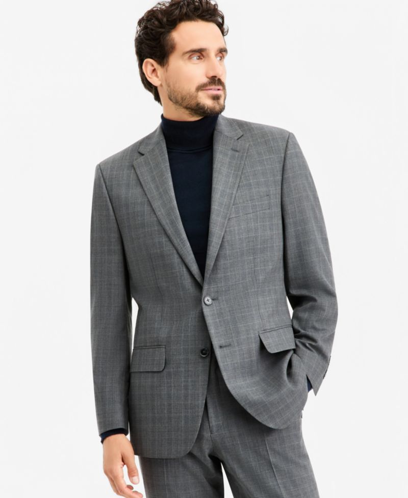 Men's Classic-Fit Gray & Blue Check Suit Separate Pants