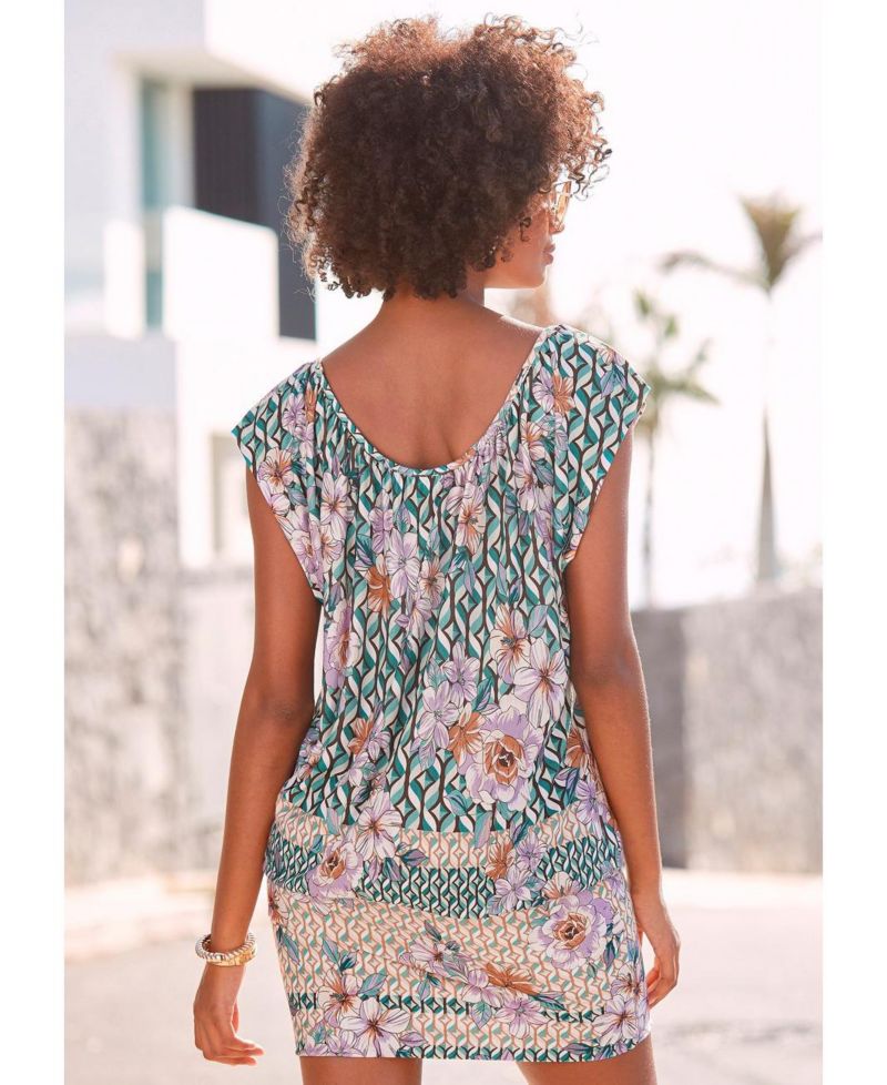 Women's Viscose Printed Round Neckline Scoop-Neck Short Dress