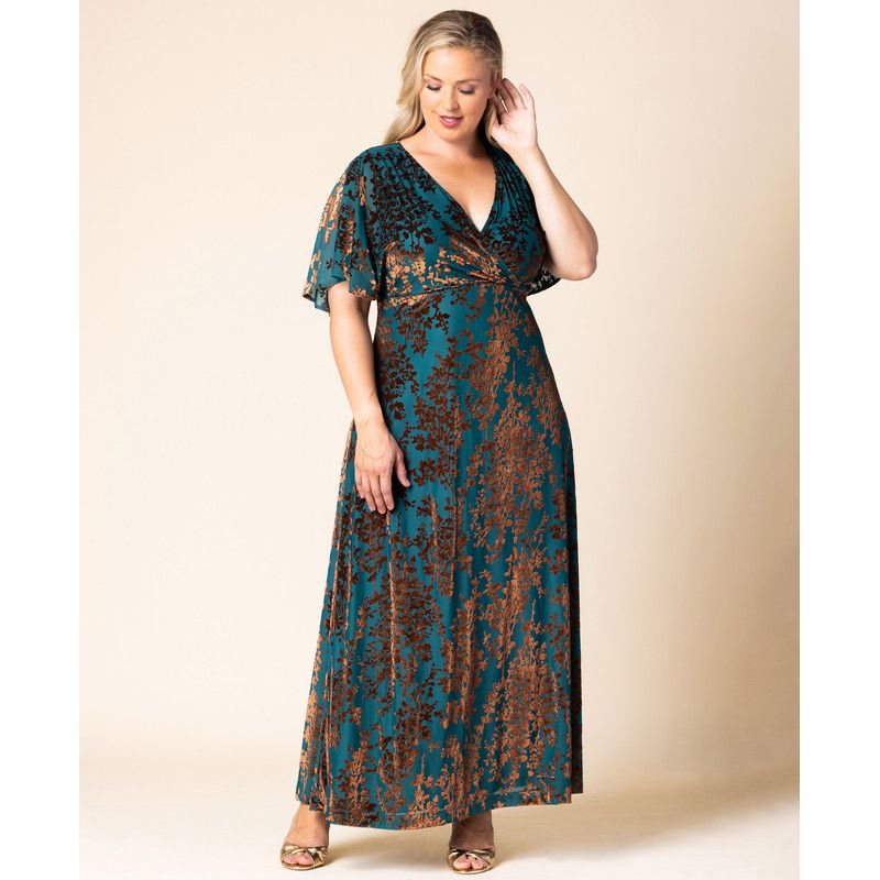 Plus Size Twilight Velvet Surplice V-Neck Empire-Waist Gown