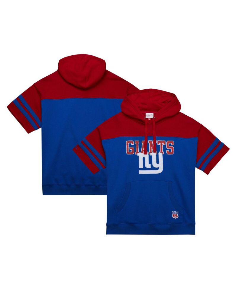 Men's Royal New York Giants Off Field vintage-like Logo Short Sleeve Pullover Hoodie