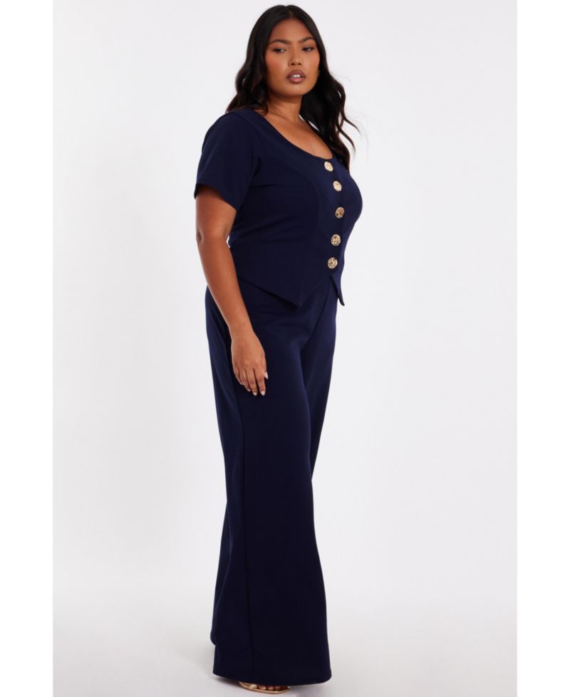 Women's Plus Size Palazzo Button Front Jumpsuit