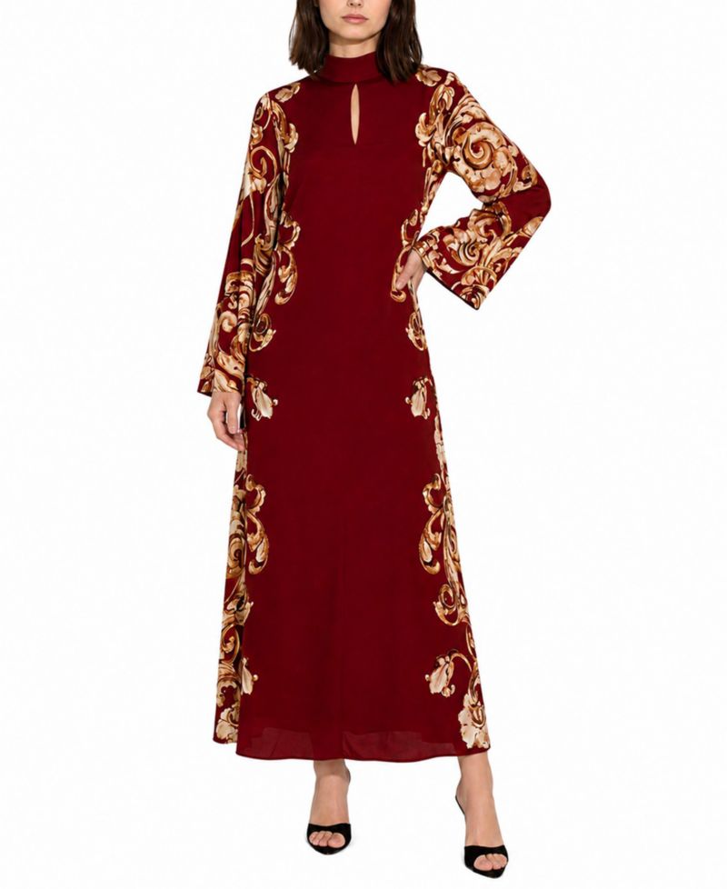Women's Analeia Mock-Neck A-Line Long-Sleeve Silk-Blend Maxi Dress