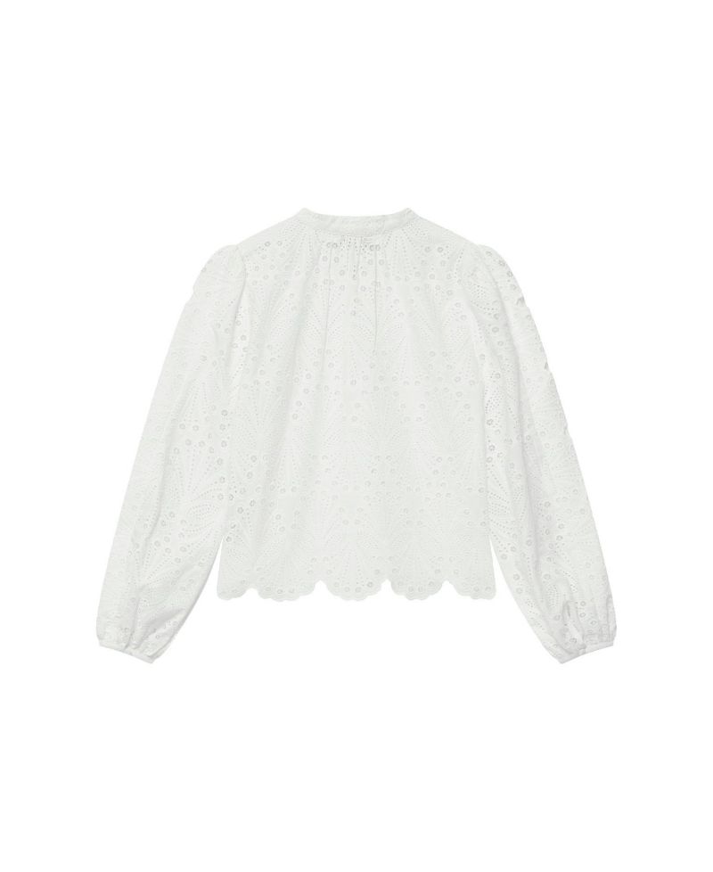Women's Broderie Anglaise V-Neck Scalloped-Hem Blouse
