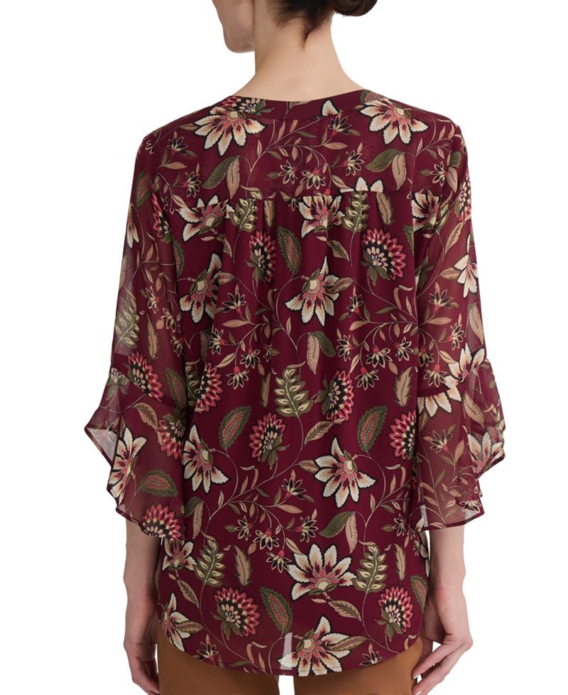 Plus Size Kelly Floral-Print V-Neck Flutter-Sleeve Blouse