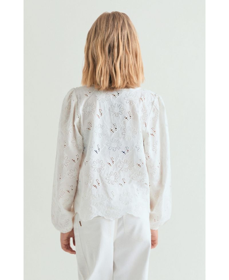 Women's Perforated Floral-Print Blouse