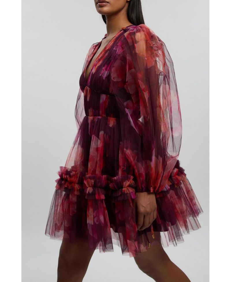 Women's Tulle Balloon Sleeve Mini Dress