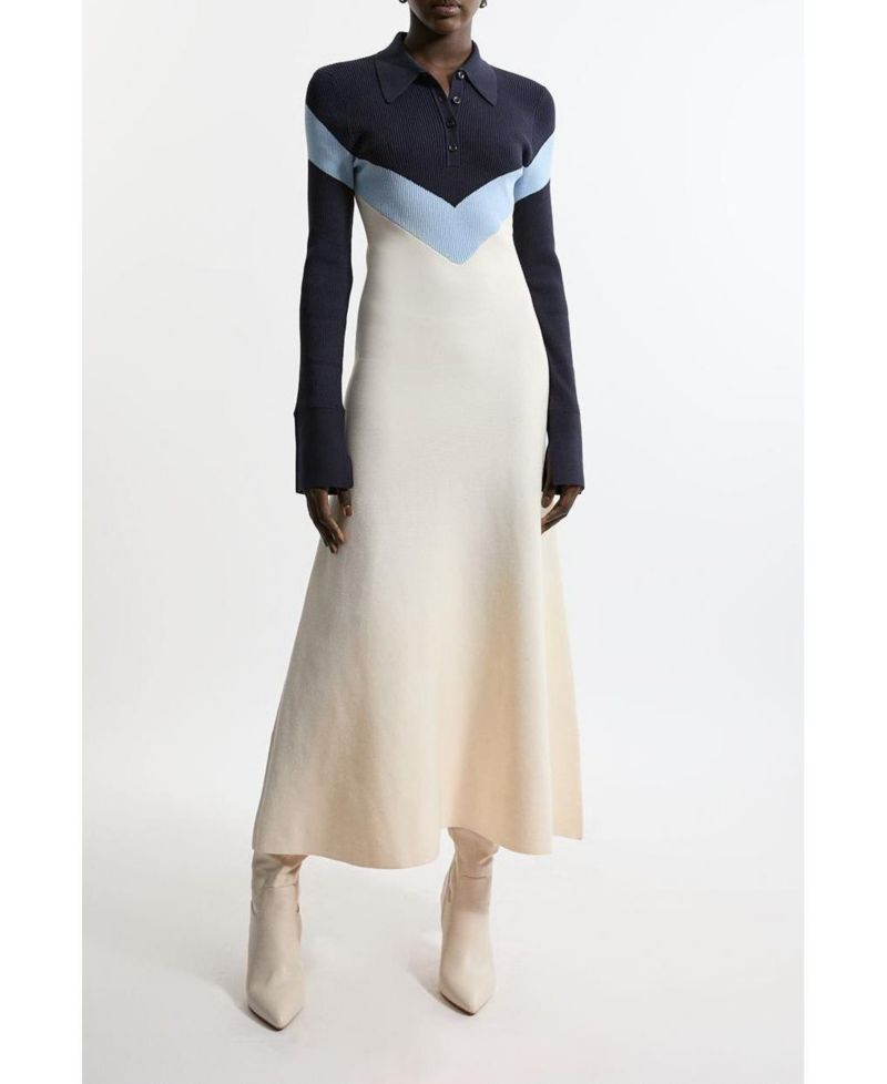 Women's Rib-Knit Polo Top Maxi Dress