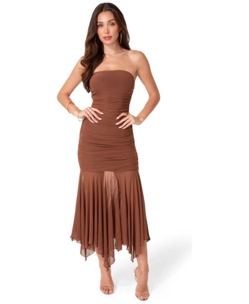 Womens Powermesh Strapless Hanky Dress