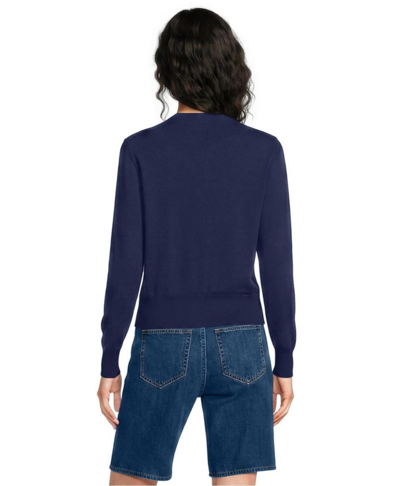 Women's Fine Gauge Cotton Crew Cardigan Sweater