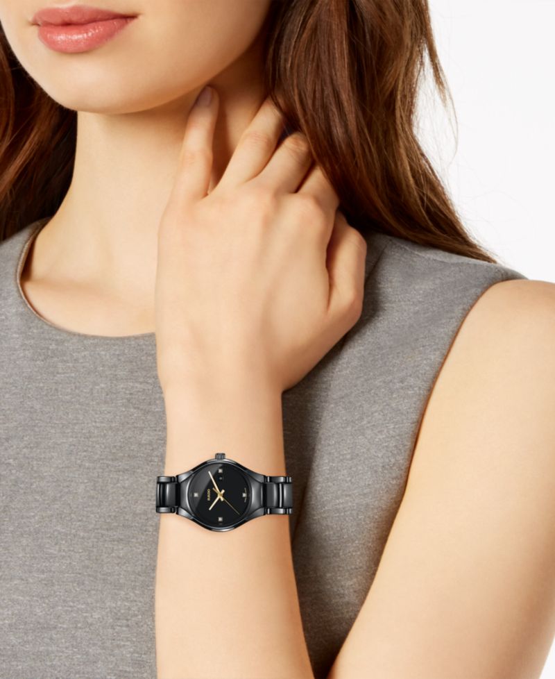 Women's Swiss True Diamond Accent Black High-Tech Ceramic Bracelet Watch 30mm R27059712