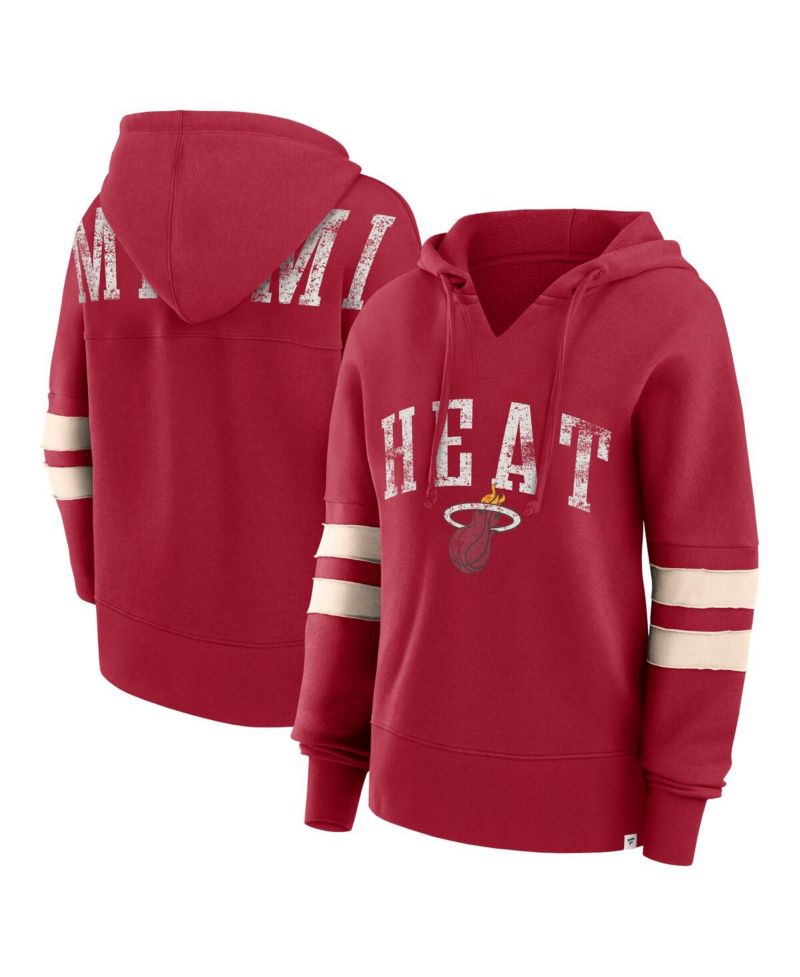 Women's Red Distressed Miami Heat Bold Move Dolman V-Neck Pullover Hoodie
