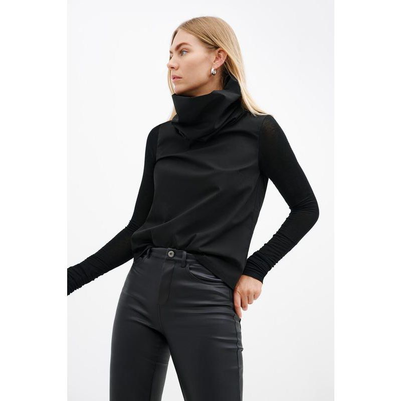 Women's Atlantic High-Collar Cotton Top with Sheer Long Sleeves
