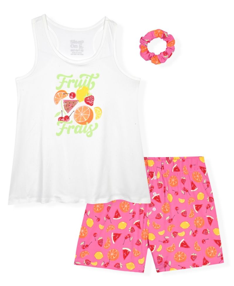 Girls' 7-16 Sleeveless Tank Top, Pull-On Pajama With Scrunchie, 3- Piece Set
