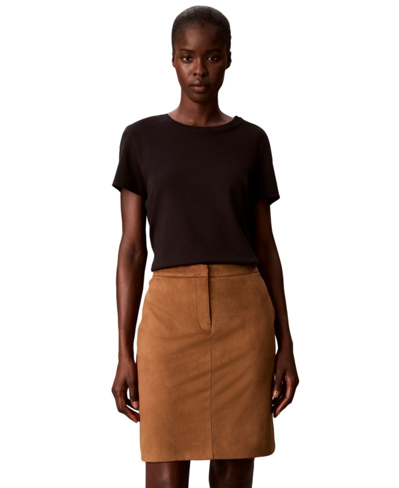 Women's High-Waisted Pencil Faux Suede Skirt with Pockets