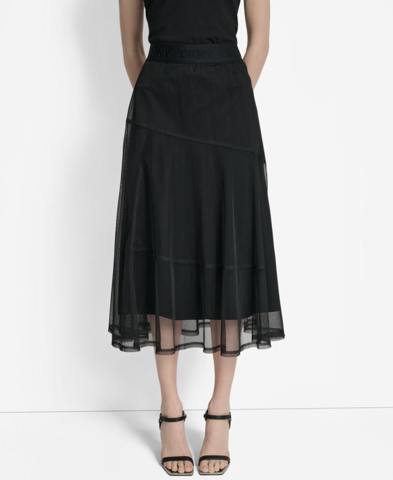 Women's Layered Mesh Logo-Tape Midi Skirt