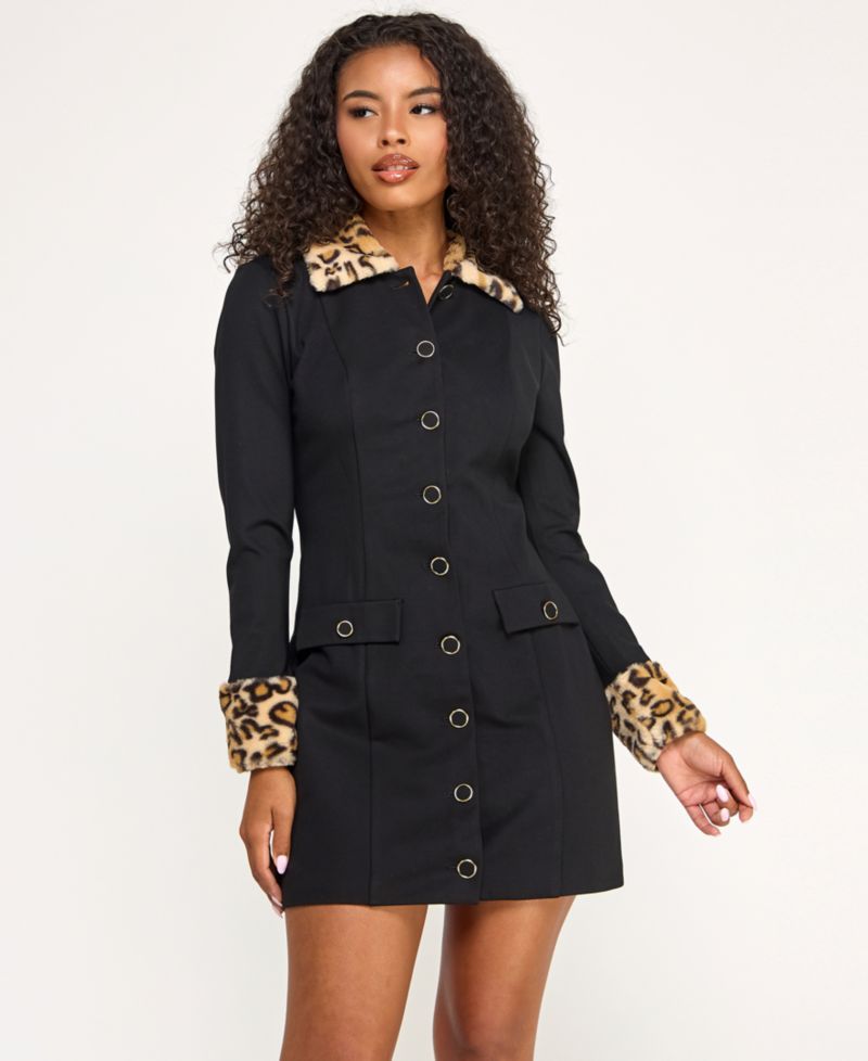 Juniors' Cheetah Trim Jacket Dress