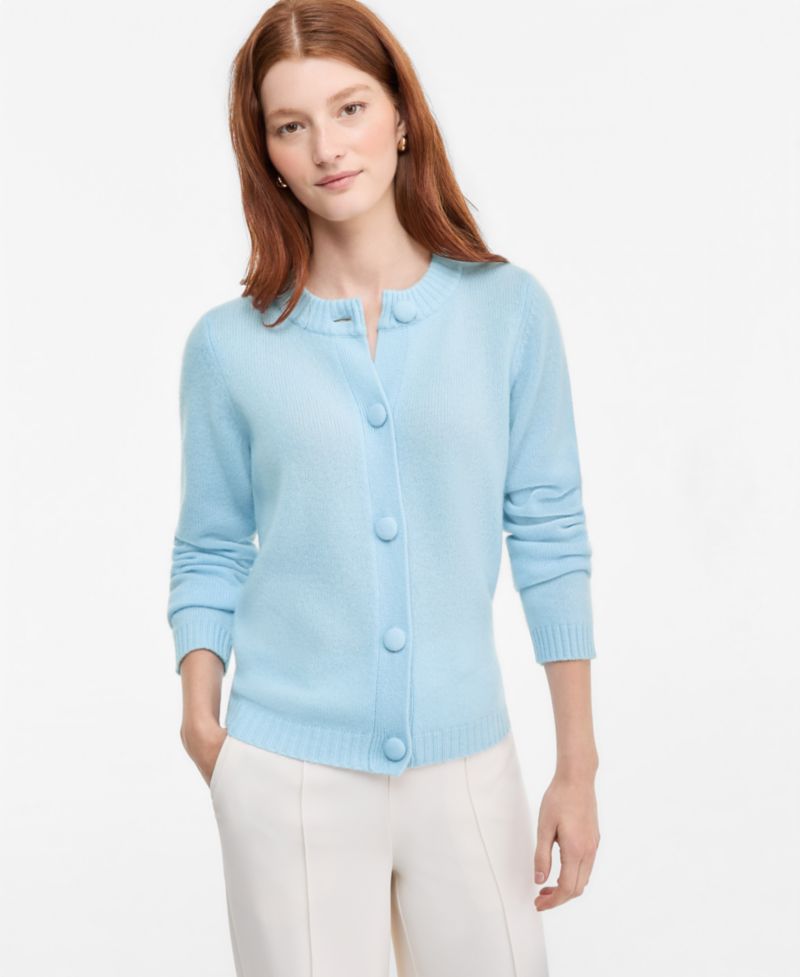 Women's 100% Cashmere Chunky Crewneck Cardigan