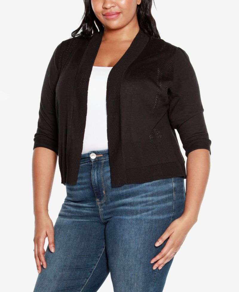 Plus Size 3/4 Sleeve Open Cardigan Sweater