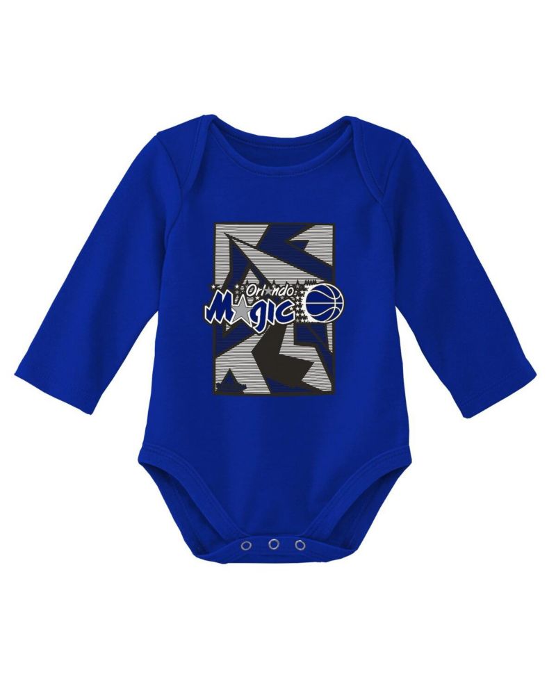 Infant Boys and Girls Black, Blue Orlando Magic Hardwood Classics Bodysuits and Cuffed Knit Hat Set