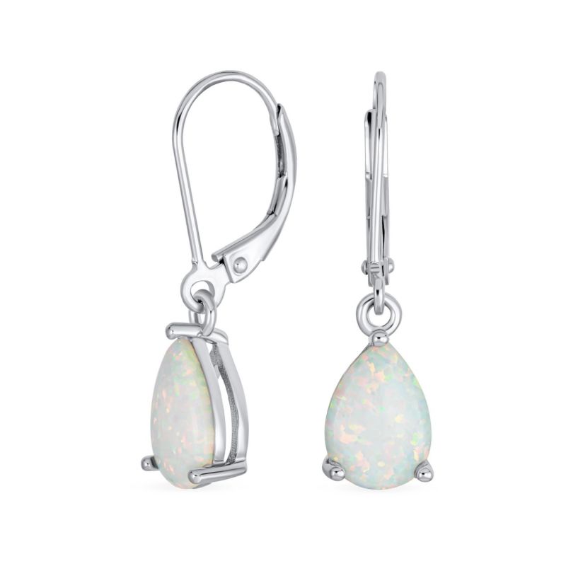 White Opal Teardrop Dangle Earrings .925 Sterling Silver Lever back