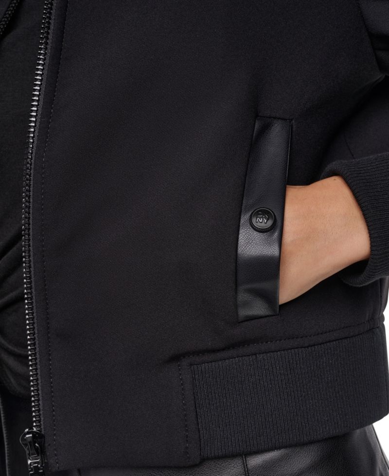 Women's Faux-Leather Moto Cropped Bomber Jacket