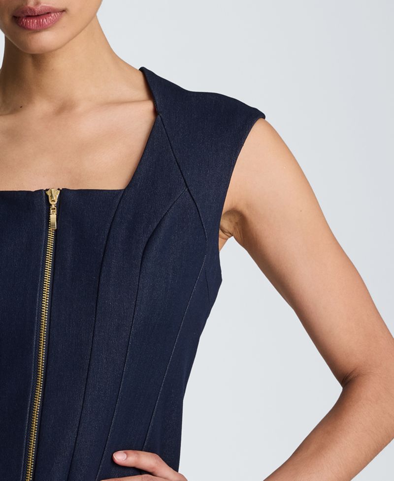 Women's Square Neck Zipper Front Mini Dress