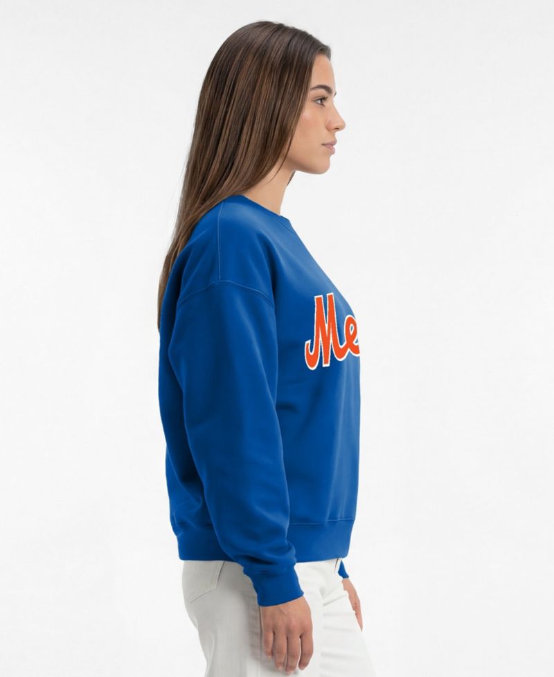 Women's New York Mets Screen Print Relaxed-Fit Sweatshirt