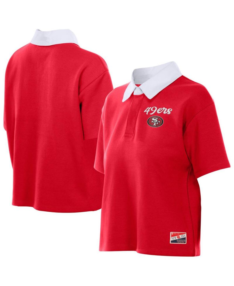 Women's Scarlet San Francisco 49ers Throwback Boxy Cropped Polo Shirt