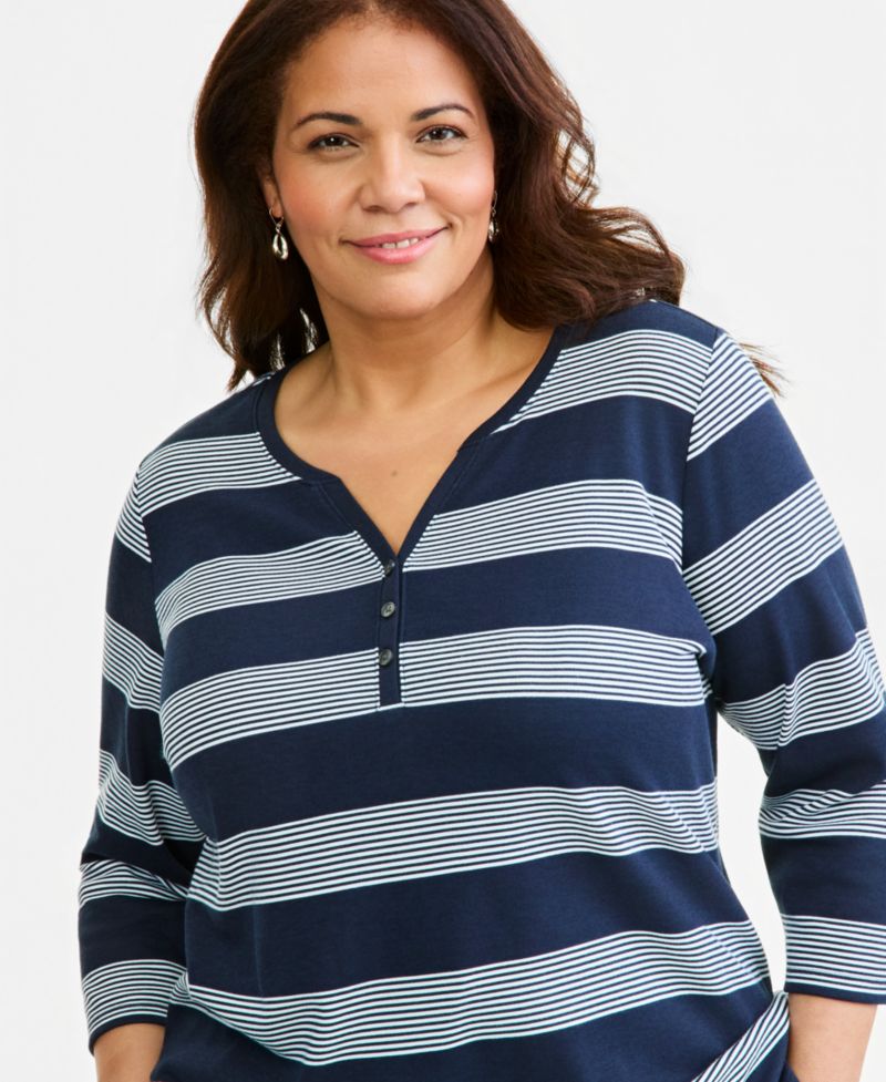 Petite Printed 3/4-Sleeve Henley Top