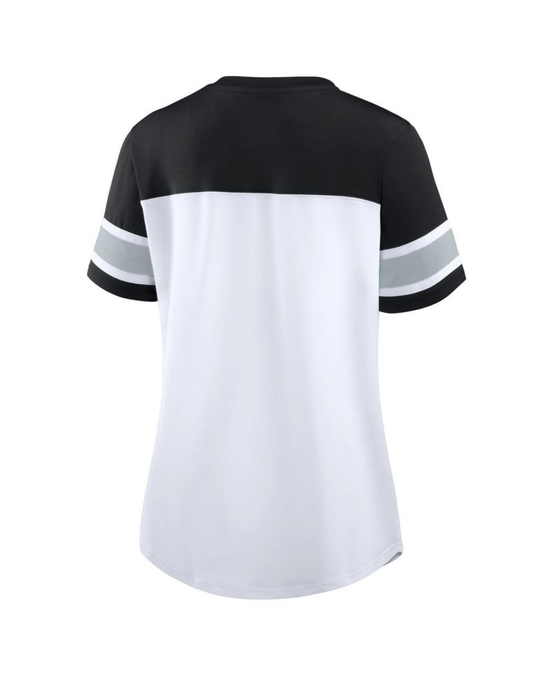 Women's White/Black Las Vegas Raiders Athena Lace-Up V-Neck T-Shirt
