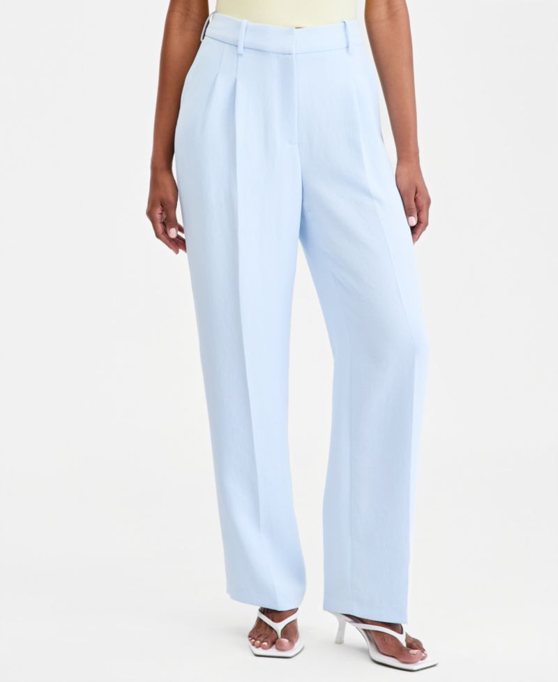 Women's High-Rise Polished Crepe Pleated Wide-Leg Trousers