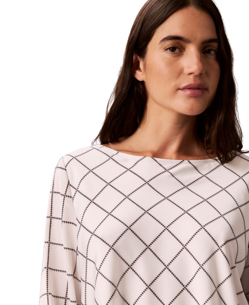 Women's Plaid Long-Sleeve Cowl-Back Blouse