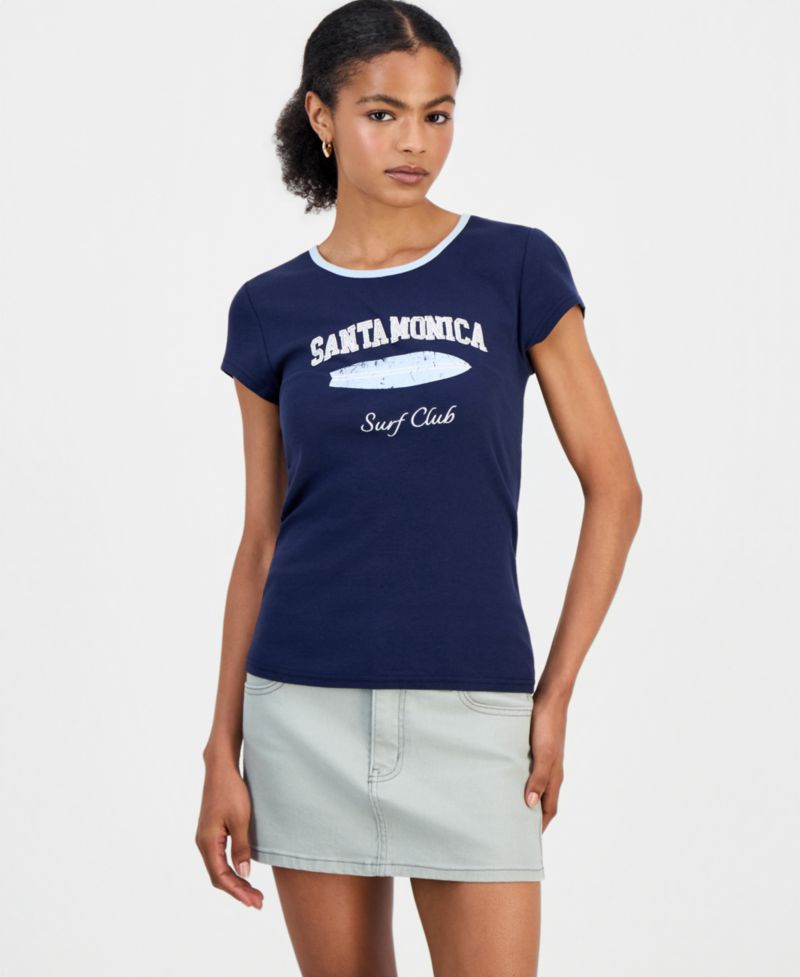 Juniors' Y2K Graphic Ringer T-Shirt