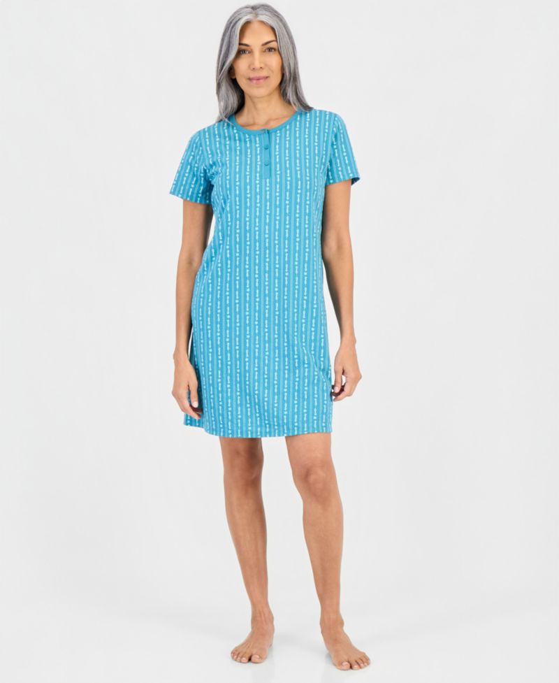 Women's Cotton Printed Henley Sleepshirt