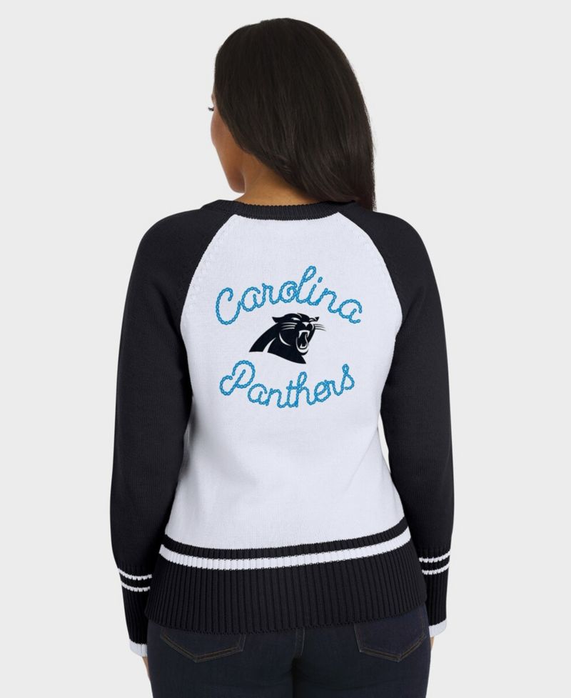 Women's White/Black Carolina Panthers Colorblock Raglan Sweater